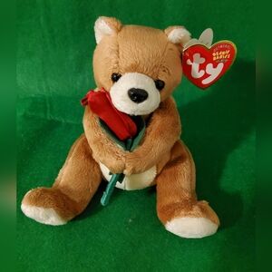 Ty Beanie Babies "Always" Tan Bear with Red Rose